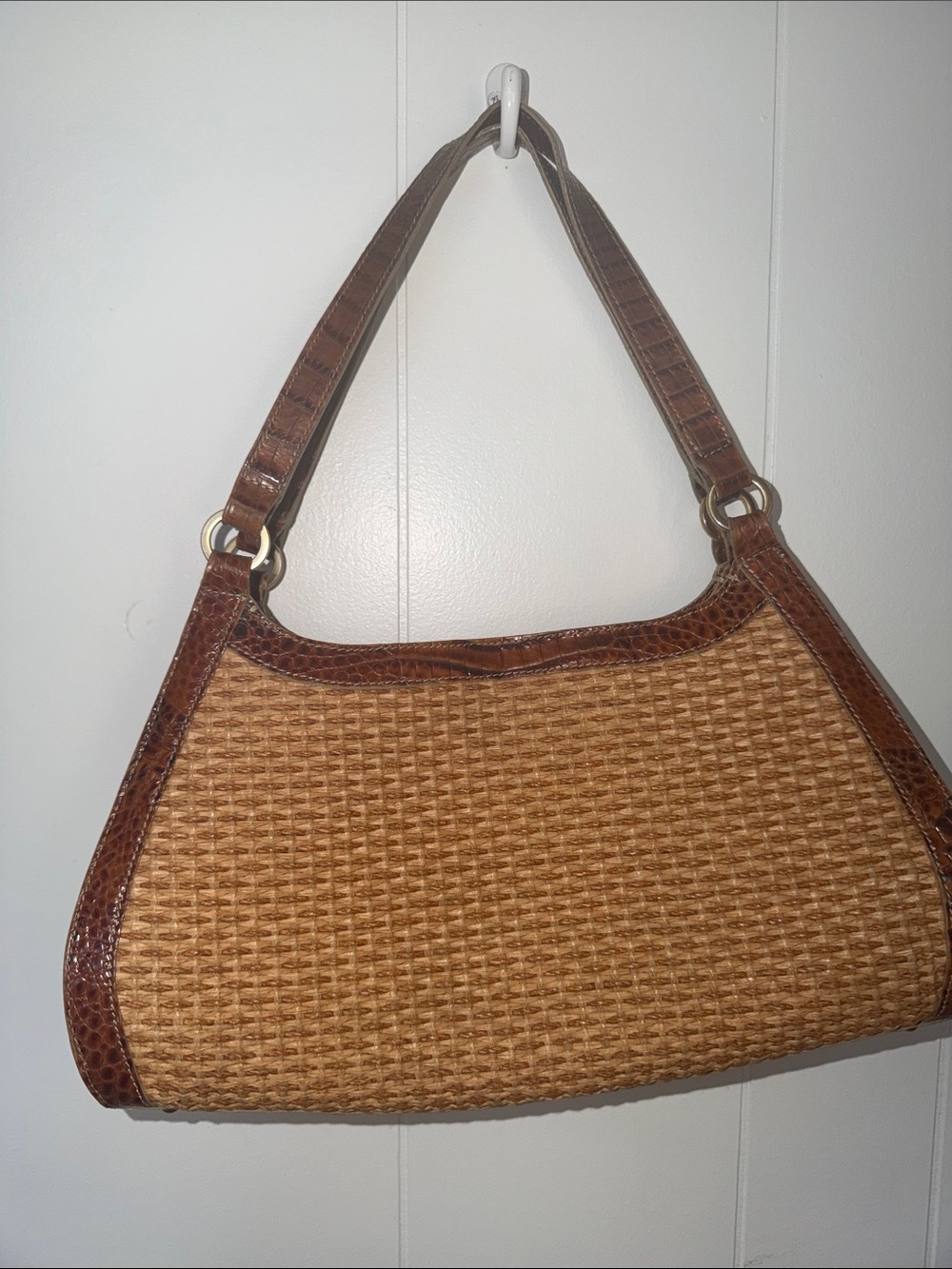 Brahmin Woven Shoulder Bag with Tan Wicker Body